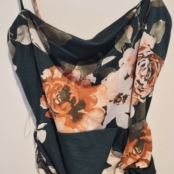 Windsor Dark Green Maxi Dress with Orange and Cream Floral Print - Picture 3 of 4